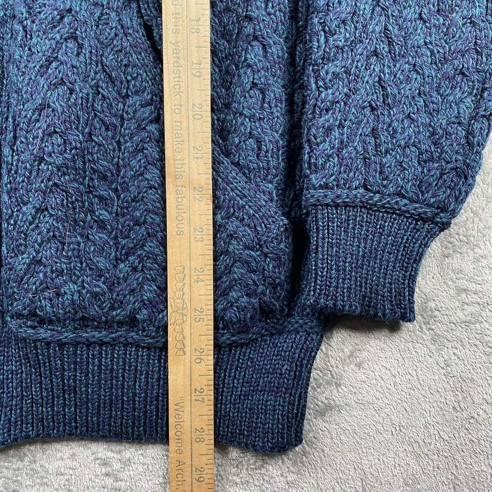 Kent Wang Hoodie Sweater Mens L Blue Merino‎ Wool Cable Knit Speckled Full Zip - Picture 9 of 10